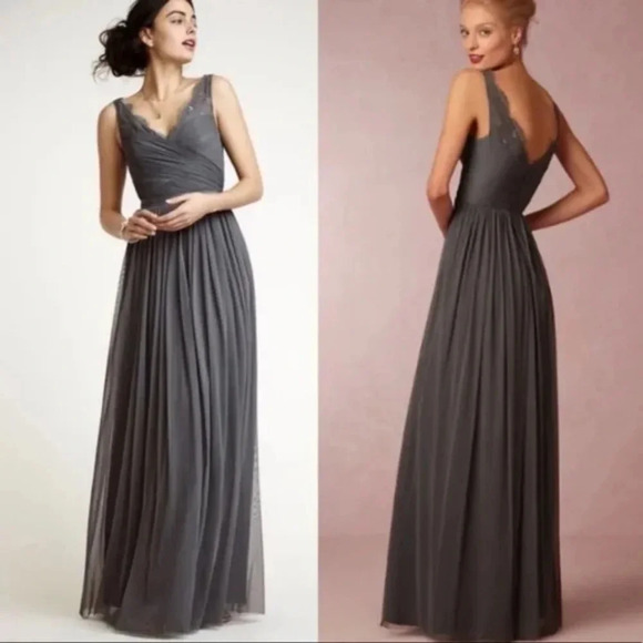 Moving Sale! 💘  Anthropologie BHLDN Hitherto Fleur Lace Gray Sleeveless Dress 2 - Picture 3 of 9